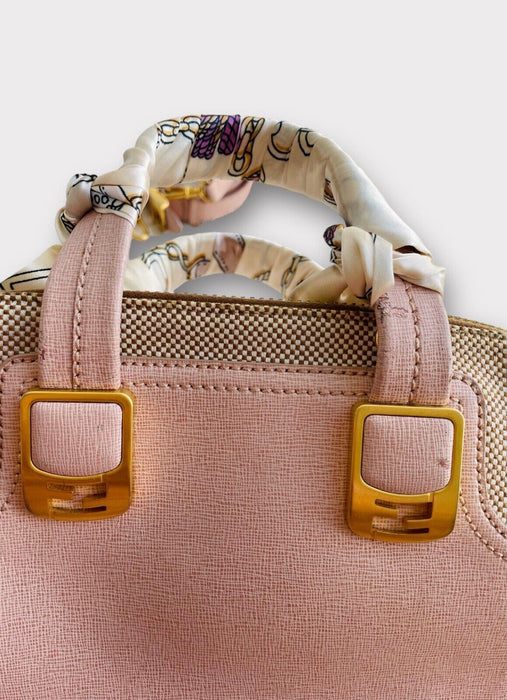 Fendi Vitello elite leather canvas shoulder bag- Pink