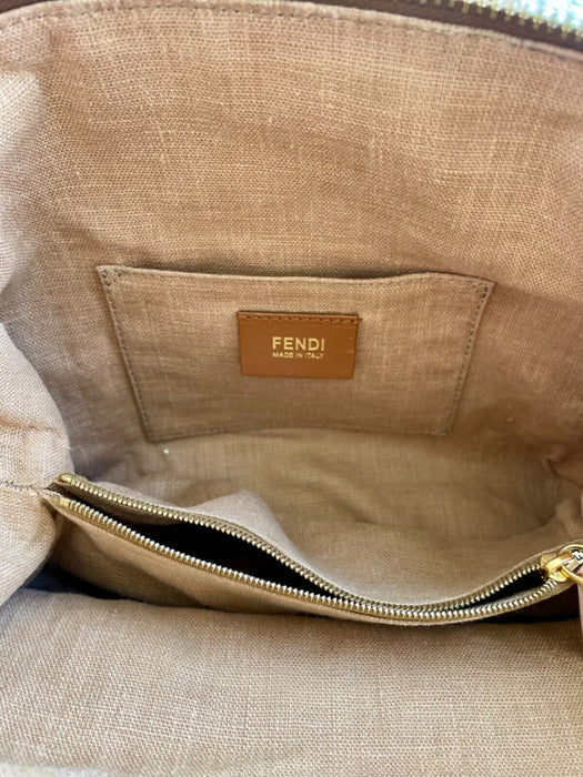 Fendi Vitello elite leather canvas shoulder bag- Pink