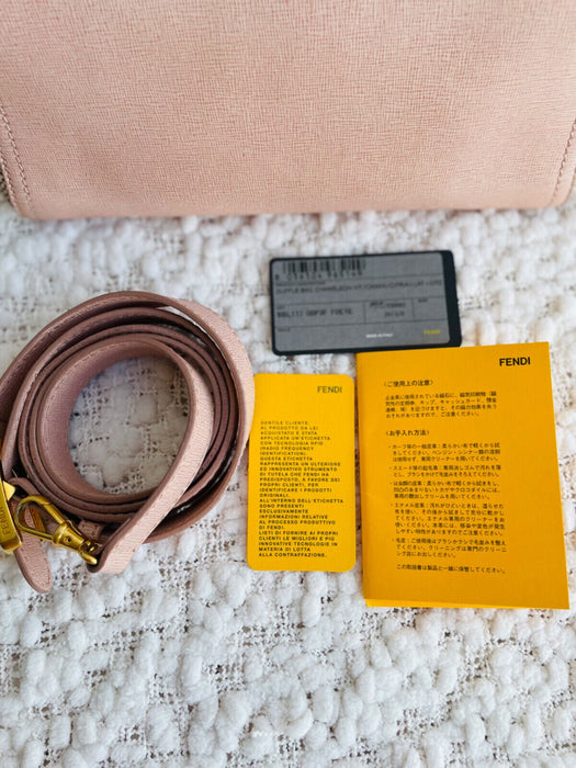Fendi Vitello elite leather canvas shoulder bag- Pink