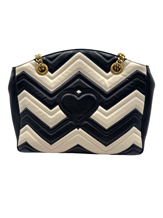 Gucci medium matellase GG Marmont black /white calfskin shoulder bag