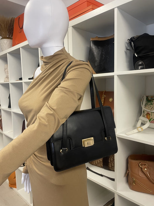 Celine triomphe black vintage leather shoulder bag
