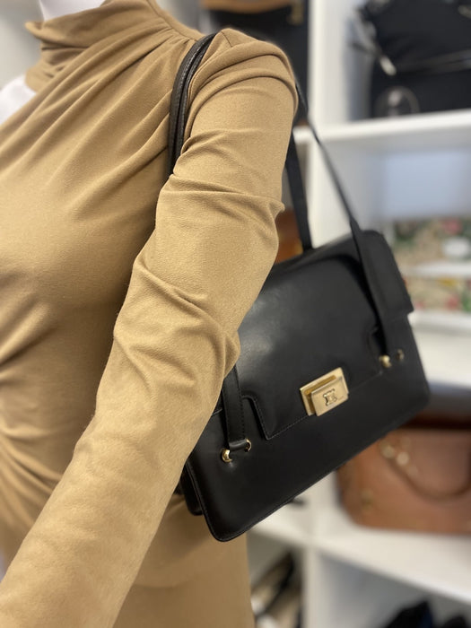 Celine triomphe black vintage leather shoulder bag