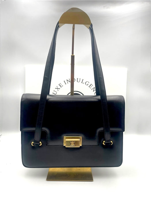 Celine triomphe black vintage leather shoulder bag