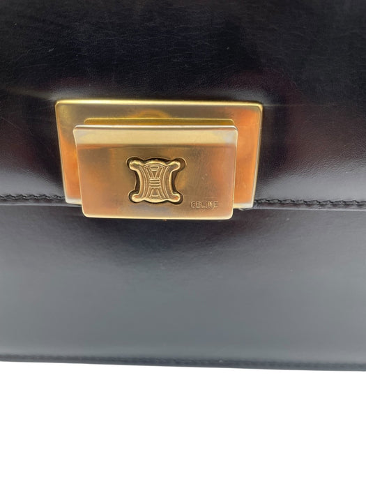 Celine triomphe black vintage leather shoulder bag