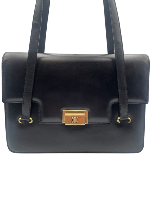 Celine triomphe black vintage leather shoulder bag