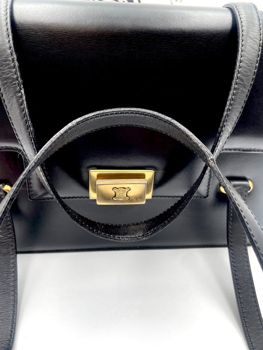 Celine triomphe black vintage leather shoulder bag