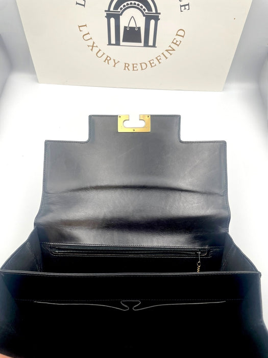 Celine triomphe black vintage leather shoulder bag