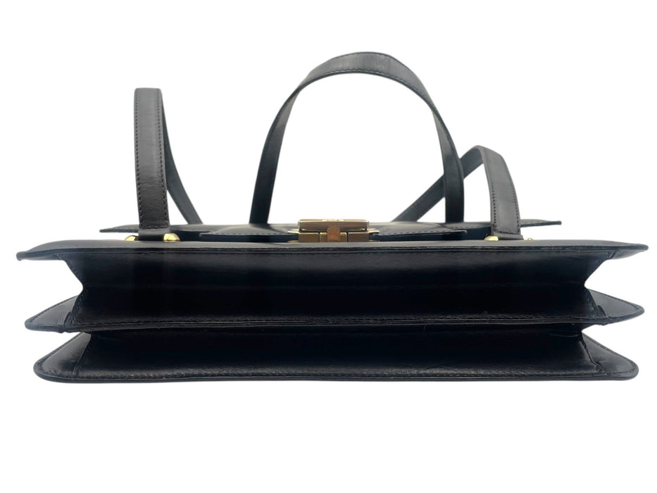 Celine triomphe black vintage leather shoulder bag
