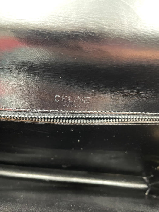 Celine triomphe black vintage leather shoulder bag