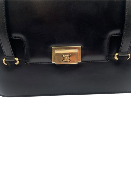 Celine triomphe black vintage leather shoulder bag