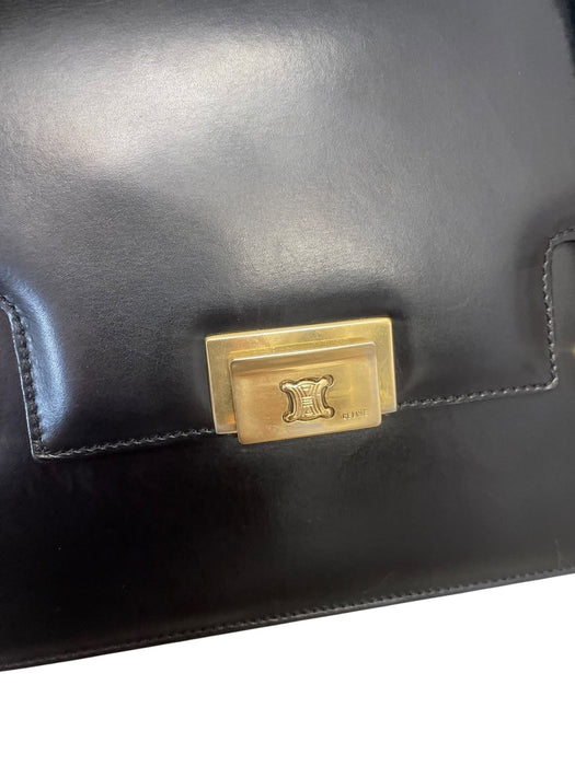 Celine triomphe black vintage leather shoulder bag