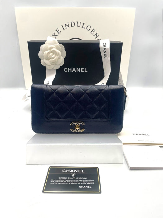 Chanel mademoiselle wallet lambskin navy