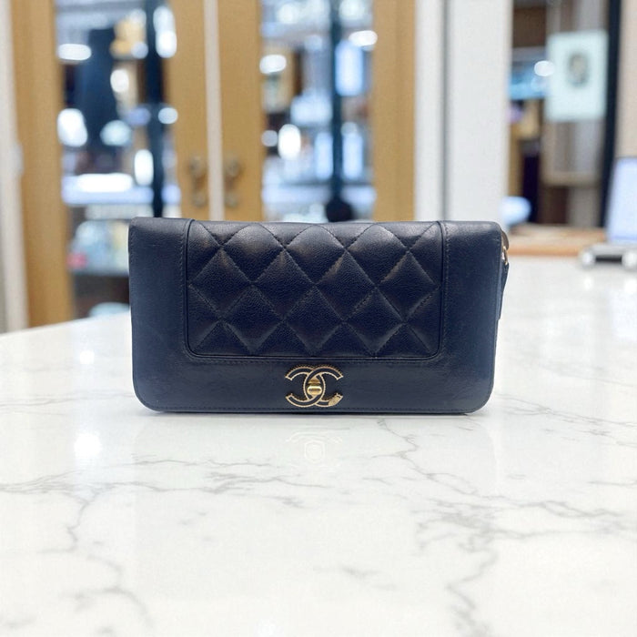 Chanel mademoiselle wallet lambskin navy