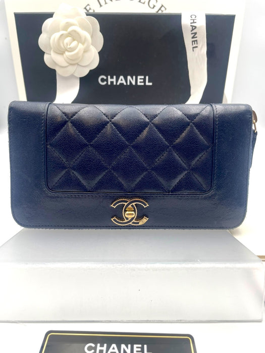 Chanel mademoiselle wallet lambskin navy