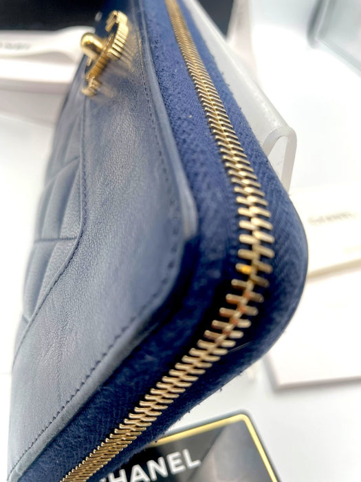 Chanel mademoiselle wallet lambskin navy
