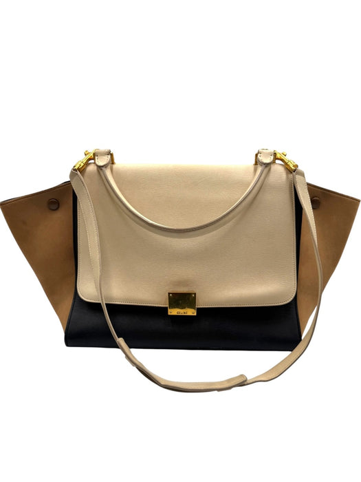 CELINE Tricolor Calfskin Leather And Suede Large Trapeze Bag