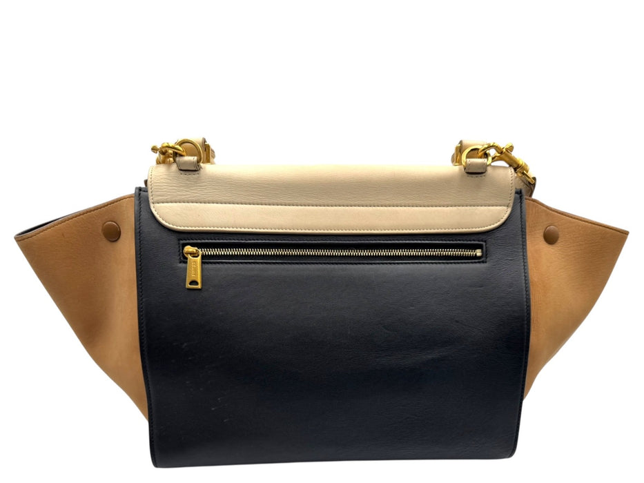 CELINE Tricolor Calfskin Leather And Suede Large Trapeze Bag