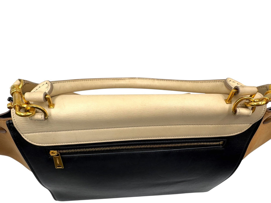 CELINE Tricolor Calfskin Leather And Suede Large Trapeze Bag