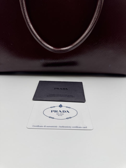 Prada Saffiano Vernice Pyramid Frame Bag- Burgundy