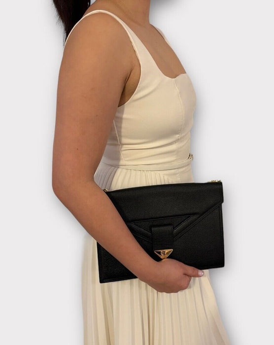 Saint Laurent Leather Chain Envelope Shoulder Bag - Black